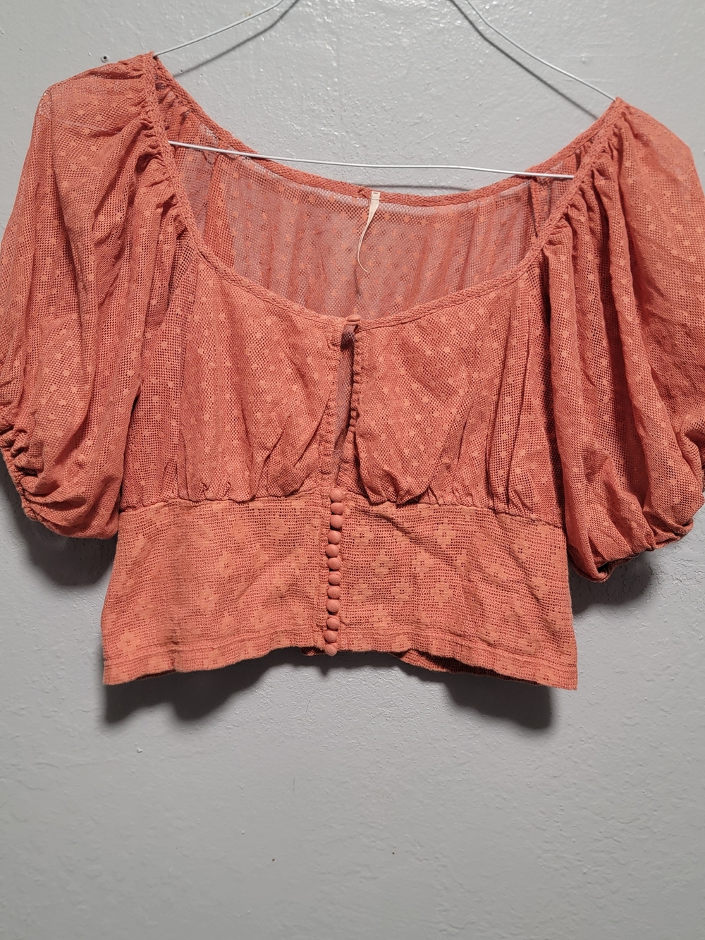 Free People Rust Orange Button-Front Crop Top